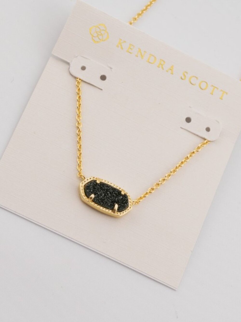 Kendra Scott Gold Chain Necklace with Black Druzy Pendant